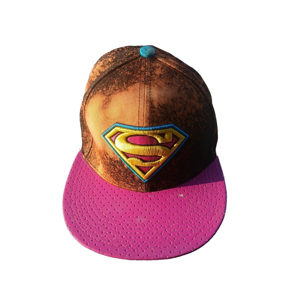Pink Bill Hat Cap Bleached Superman Acid Washed Big S Logo Snapback